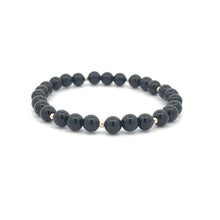 Load image into Gallery viewer, Onyx Gemstone Beaded Stretch Bracelet with 14K Gold Accent Beads Handmade Natural Stone Jewelry Size 6.5 inches - Rafant
