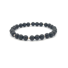 Load image into Gallery viewer, Onyx Gemstone Beaded Stretch Bracelet with 14K Gold Accent Beads Handmade Natural Stone Jewelry Size 6.5 inches - Rafant
