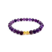 Load image into Gallery viewer, 24K Gold Piyao Pixiu Lucky Charm Bracelet Gemstones Amethyst 8mm Size 8 inches - Rafant
