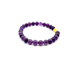 Load image into Gallery viewer, 24K Gold Piyao Pixiu Lucky Charm Bracelet Gemstones Amethyst 8mm Size 8 inches - Rafant
