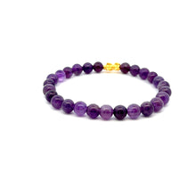 Load image into Gallery viewer, 24K Gold Piyao Pixiu Lucky Charm Bracelet Gemstones Amethyst 8mm Size 8 inches - Rafant
