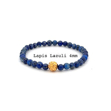Load image into Gallery viewer, 18K Gold Money Coin Ball Lucky Charm Bracelet Mini Gemstones Natural Lapis Lazuli 4mm
