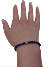 Load image into Gallery viewer, 18K Gold Money Coin Ball Lucky Charm Bracelet Mini Gemstones Natural Lapis Lazuli 4mm
