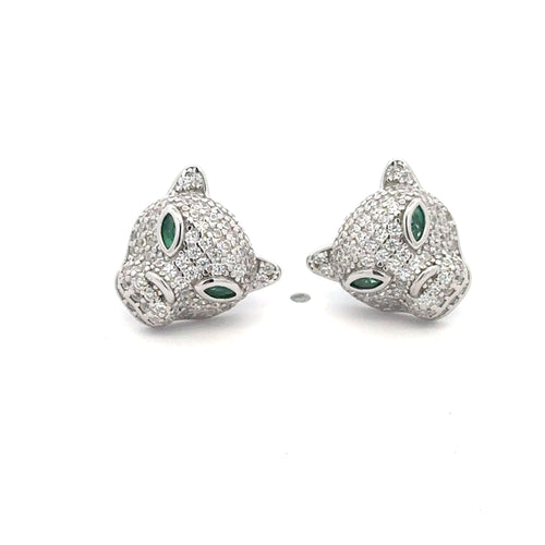 925 Sterling Silver Stud Earrings Cubic Zirconia Panther - Rafant