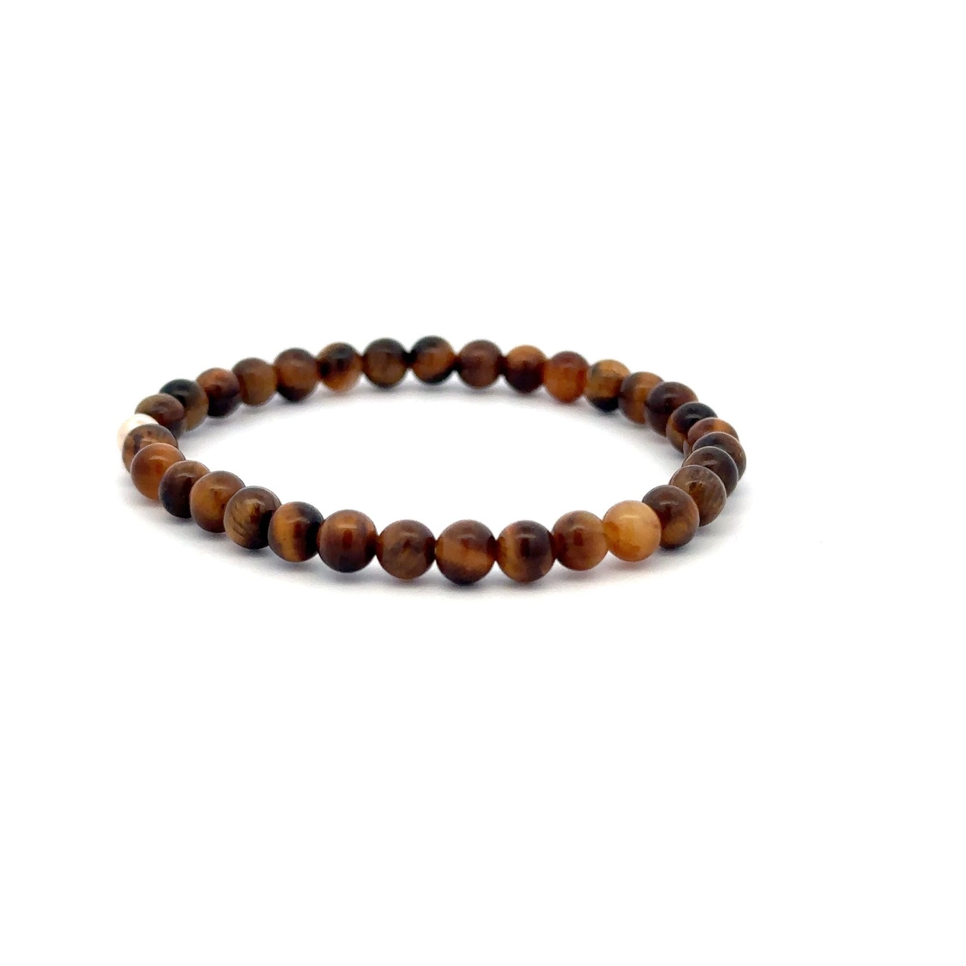 Tiger's Eye Mini 4mm 6mm Gemstone Stretch Bracelet with 14K Gold Accent Bead -Choose Yellow Polished, Stardust, Corrugated, Rose, White Stardust - Rafant