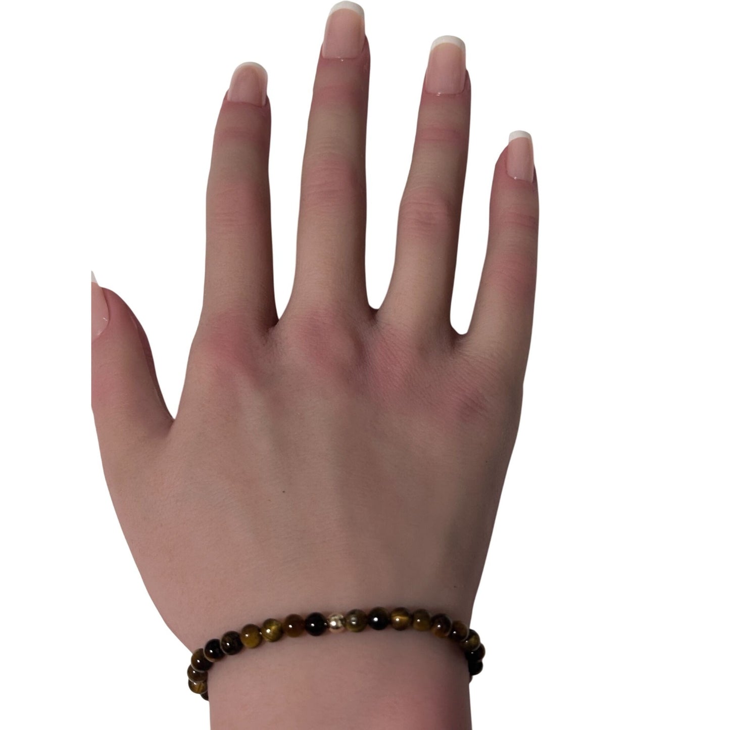 Tiger's Eye Mini 4mm 6mm Gemstone Stretch Bracelet with 14K Gold Accent Bead -Choose Yellow Polished, Stardust, Corrugated, Rose, White Stardust - Rafant