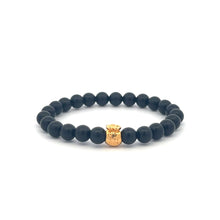 Load image into Gallery viewer, 18K Gold Money Bag Matte Onyx Gemstones 4mm Mini 6mm Lucky Charm Elastic Bracelet
