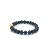 Load image into Gallery viewer, 18K Gold Money Bag Matte Onyx Gemstones 4mm Mini 6mm Lucky Charm Elastic Bracelet
