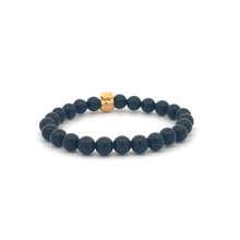 Load image into Gallery viewer, 18K Gold Money Bag Matte Onyx Gemstones 4mm Mini 6mm Lucky Charm Elastic Bracelet

