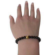 Load image into Gallery viewer, 18K Gold Money Bag Matte Onyx Gemstones 4mm Mini 6mm Lucky Charm Elastic Bracelet
