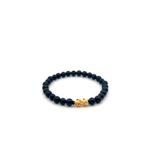Load image into Gallery viewer, 18K Gold Pixiu Piyao Lucky Charm Bracelet Natural Black Onyx Gemstones 6mm - Rafant
