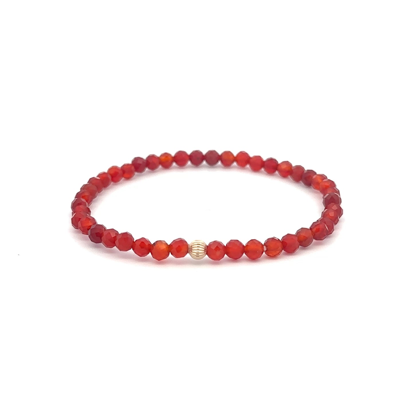 Natural Gemstones Carnelian Microfaceted 4mm Stretch Bracelet with 14K Bead Choose Polished, Stardust, Corrugated - Rafant