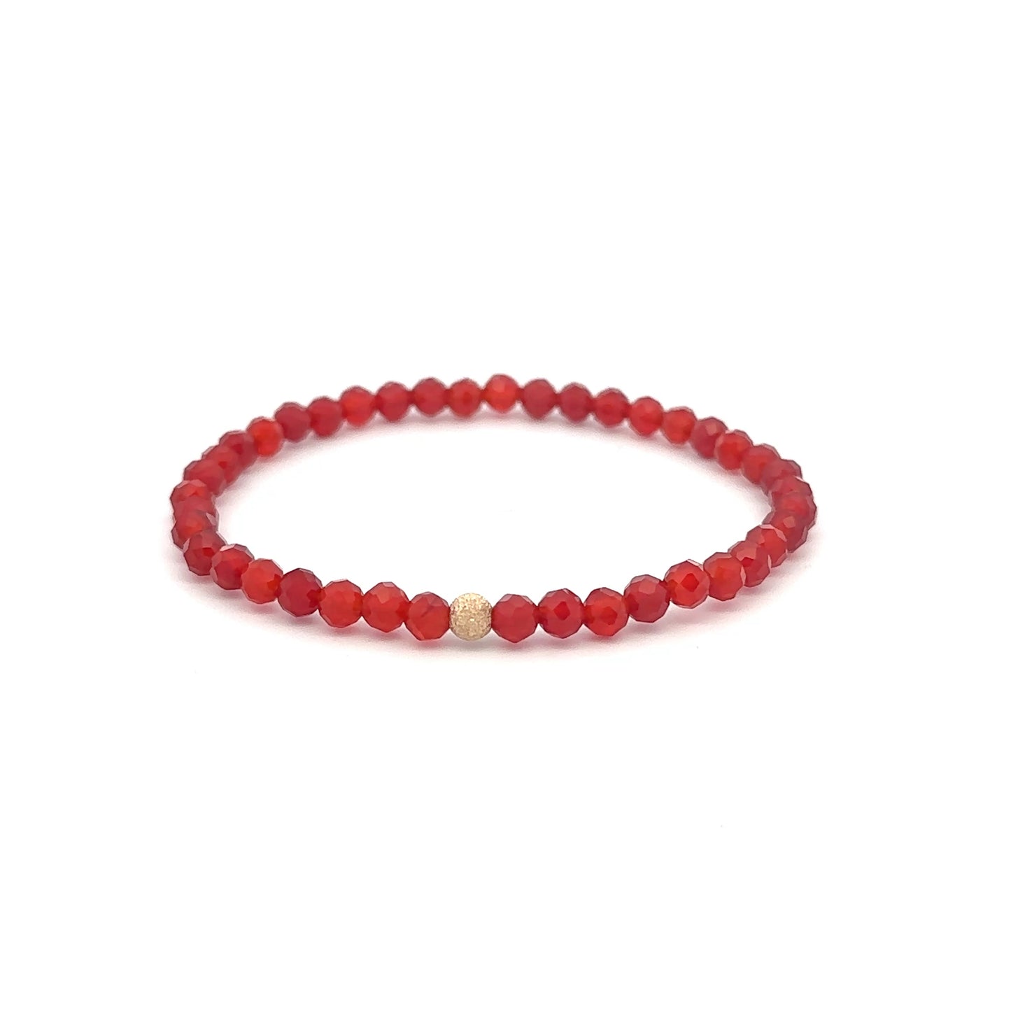 Natural Gemstones Carnelian Microfaceted 4mm Stretch Bracelet with 14K Bead Choose Polished, Stardust, Corrugated - Rafant