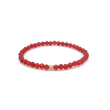 Load image into Gallery viewer, Natural Gemstones Carnelian Microfaceted 4mm Stretch Bracelet with 14K Bead Choose Polished, Stardust, Corrugated
