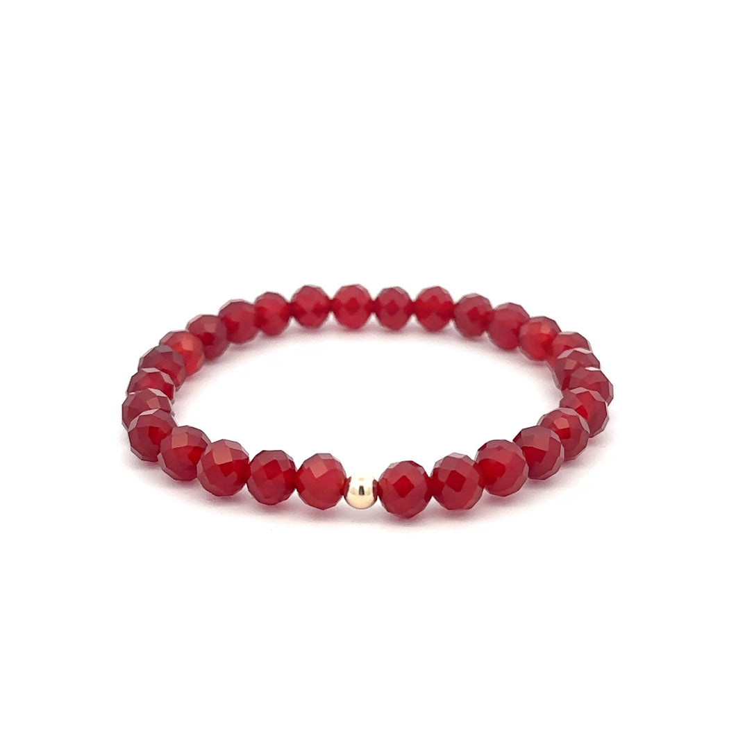 Natural Gemstones Carnelian Microfaceted 4mm Stretch Bracelet with 14K Bead Choose Polished, Stardust, Corrugated