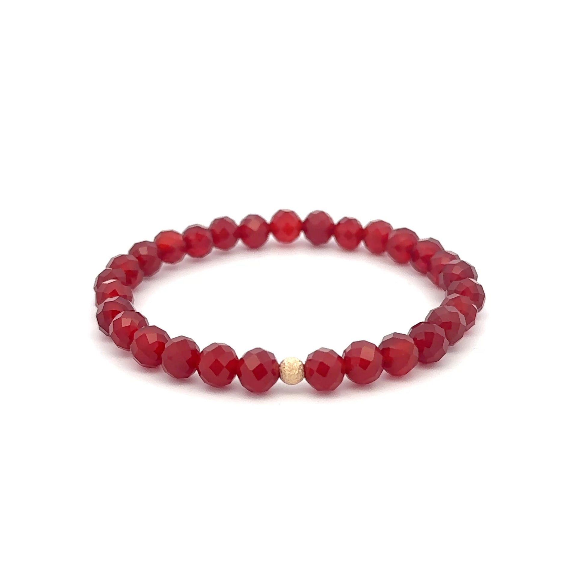 Natural Gemstones Carnelian Microfaceted 4mm Stretch Bracelet with 14K Bead Choose Polished, Stardust, Corrugated - Rafant