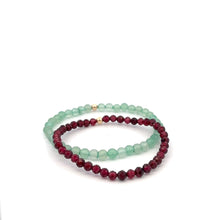 Load image into Gallery viewer, Garnet &amp; Aventurine Gemstone Stretch Bracelet with 14K Gold Accent Bead Handmade
