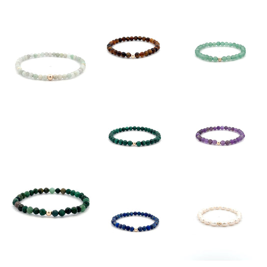 Gemstone Beaded Stretch Bracelet with 14K Gold Accent Bead Handmade Natural Stone Jewelry - Rafant