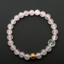 Load image into Gallery viewer, 18K Solid Gold Coin Ball Stretch Bracelet Rose Quartz Clear Quartz Lotus
