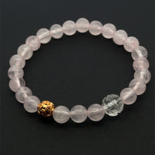 Load image into Gallery viewer, 18K Solid Gold Coin Ball Stretch Bracelet Rose Quartz Clear Quartz Lotus
