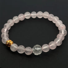 Load image into Gallery viewer, 18K Solid Gold Coin Ball Stretch Bracelet Rose Quartz Clear Quartz Lotus
