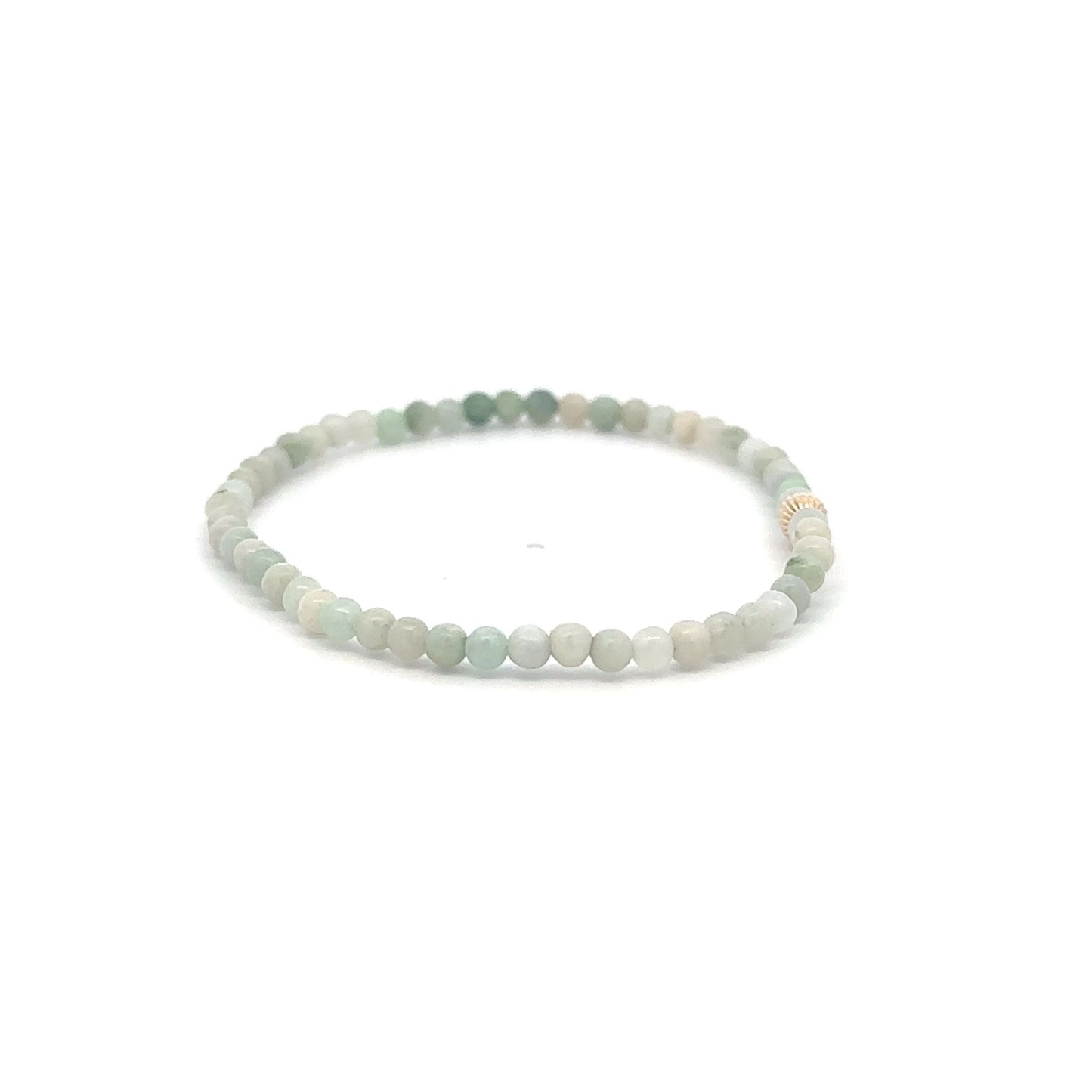 Burmese Jade Mini Beaded Stretch Bracelet with 14K Gold Corrugated Accent Bead Handmade Natural Stone Jewelry - Rafant