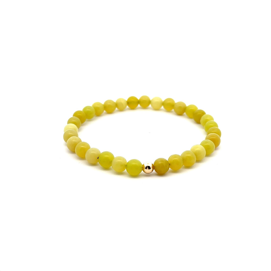 Natural Lemon Jade Gemstones 6mm Stretchable Bracelet 18k Gold Bead Charm S7