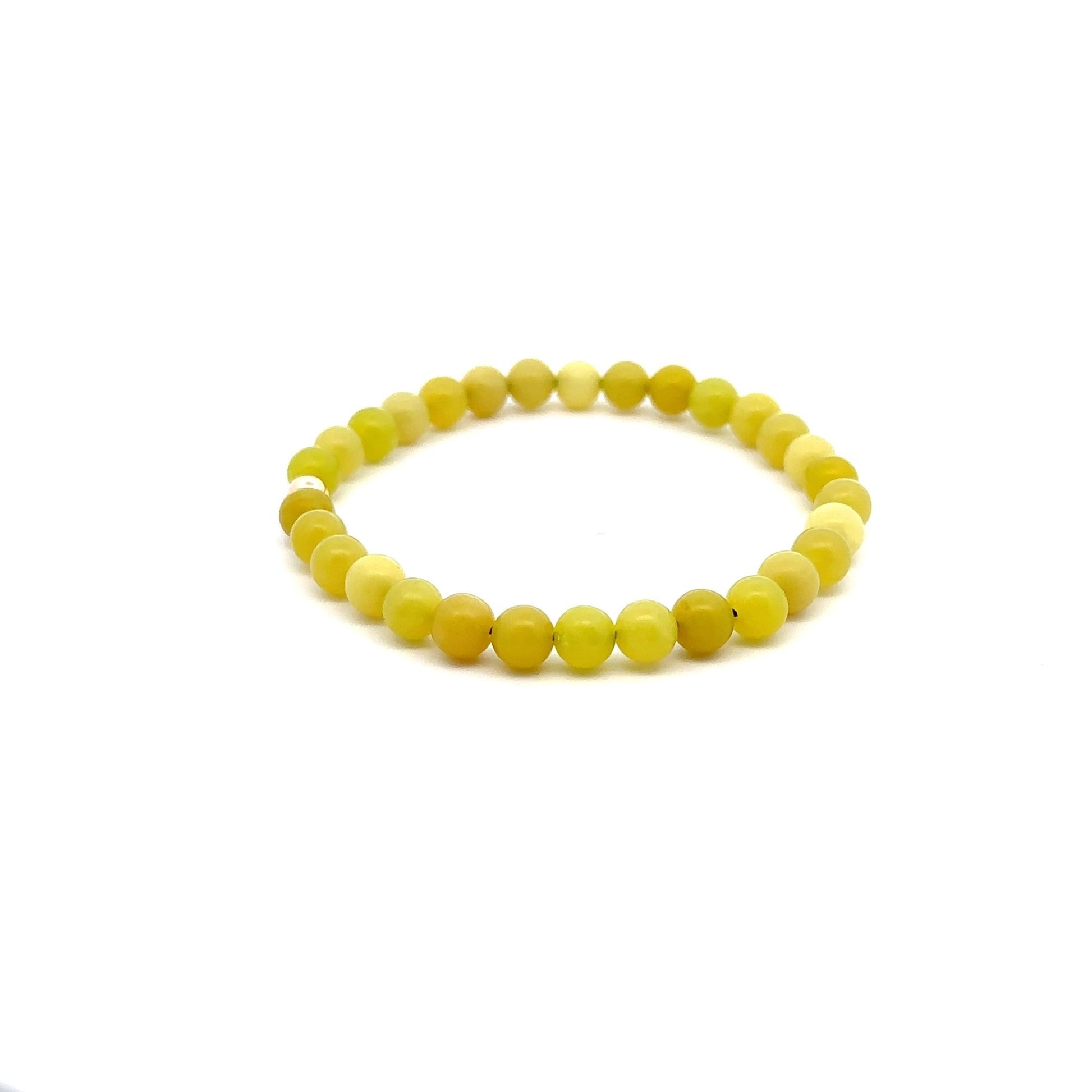 Natural Lemon Jade Gemstones 6mm Stretchable Bracelet 18k Gold Bead Charm S7" - Rafant