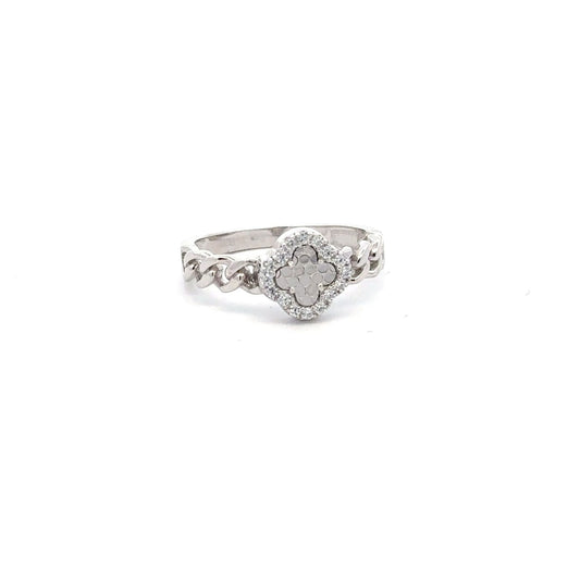 925 Sterling Silver Ring Flower Infinity Clear CZ Stones Size 5 - Rafant