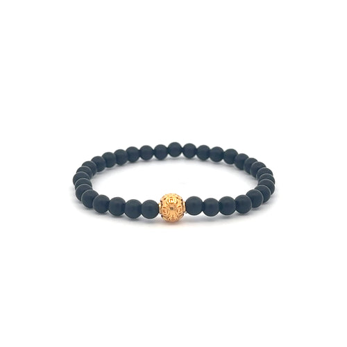 18K Gold Money Coin Ball Lucky Bracelet Mini Gemstones Black Matte Onyx 4mm Mini 6mm - Rafant