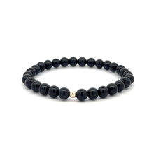 Load image into Gallery viewer, Gemstones Onyx 6mm Stretchable Bracelet 14k Gold Bead Charm
