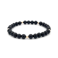 Load image into Gallery viewer, Gemstones Onyx 6mm Stretchable Bracelet 14k Gold Bead Charm
