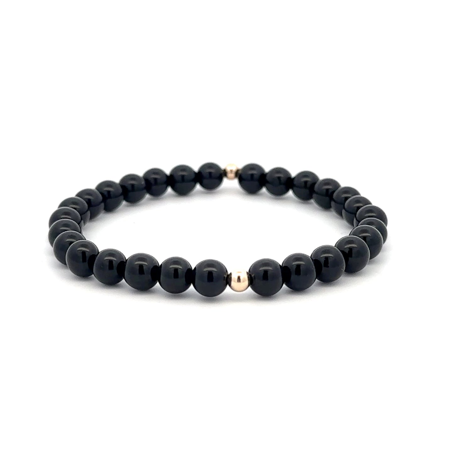 Gemstones Onyx 6mm Stretchable Bracelet 14k Gold Bead Charm - Rafant