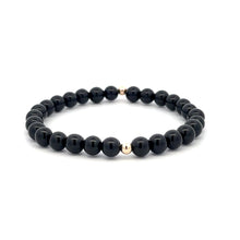 Load image into Gallery viewer, Gemstones Onyx 6mm Stretchable Bracelet 14k Gold Bead Charm
