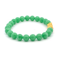 Load image into Gallery viewer, 24K Yellow Gold Piyao Pixiu Bracelet Gemstones Natural Jadeite Jade Green 9-10mm Size 6 inches - Rafant
