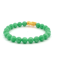 Load image into Gallery viewer, 24K Yellow Gold Piyao Pixiu Bracelet Gemstones Natural Jadeite Jade Green 9-10mm Size 6 inches - Rafant

