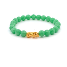 Load image into Gallery viewer, 24K Yellow Gold Piyao Pixiu Bracelet Gemstones Natural Jadeite Jade Green 9-10mm Size 6 inches - Rafant
