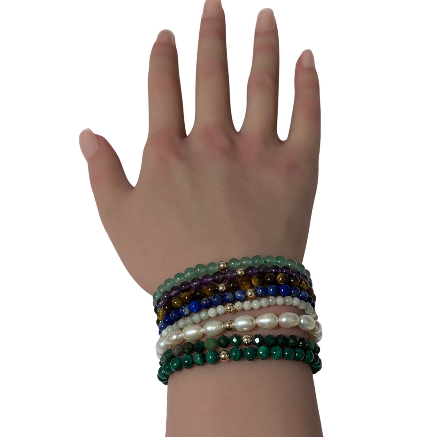 Gemstone Beaded Stretch Bracelet with 14K Gold Accent Bead Handmade Natural Stone Jewelry - Rafant