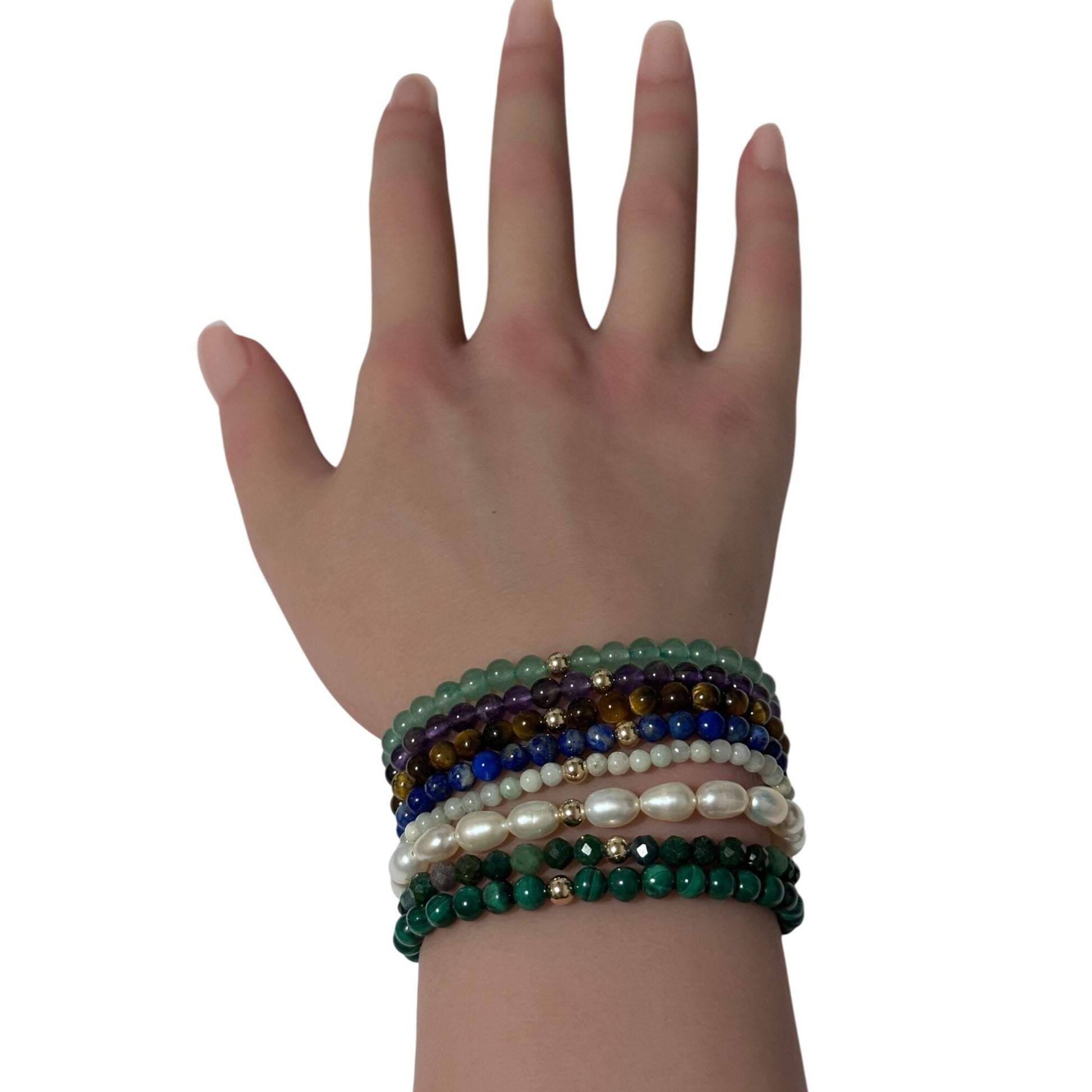 Gemstone Beaded Stretch Bracelet with 14K Gold Accent Bead Handmade Natural Stone Jewelry - Rafant
