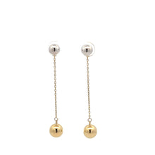 Load image into Gallery viewer, 18K Japan Gold Earrings Stud Drop Dangle Two Tone White Yellow Gold 2.02 grams
