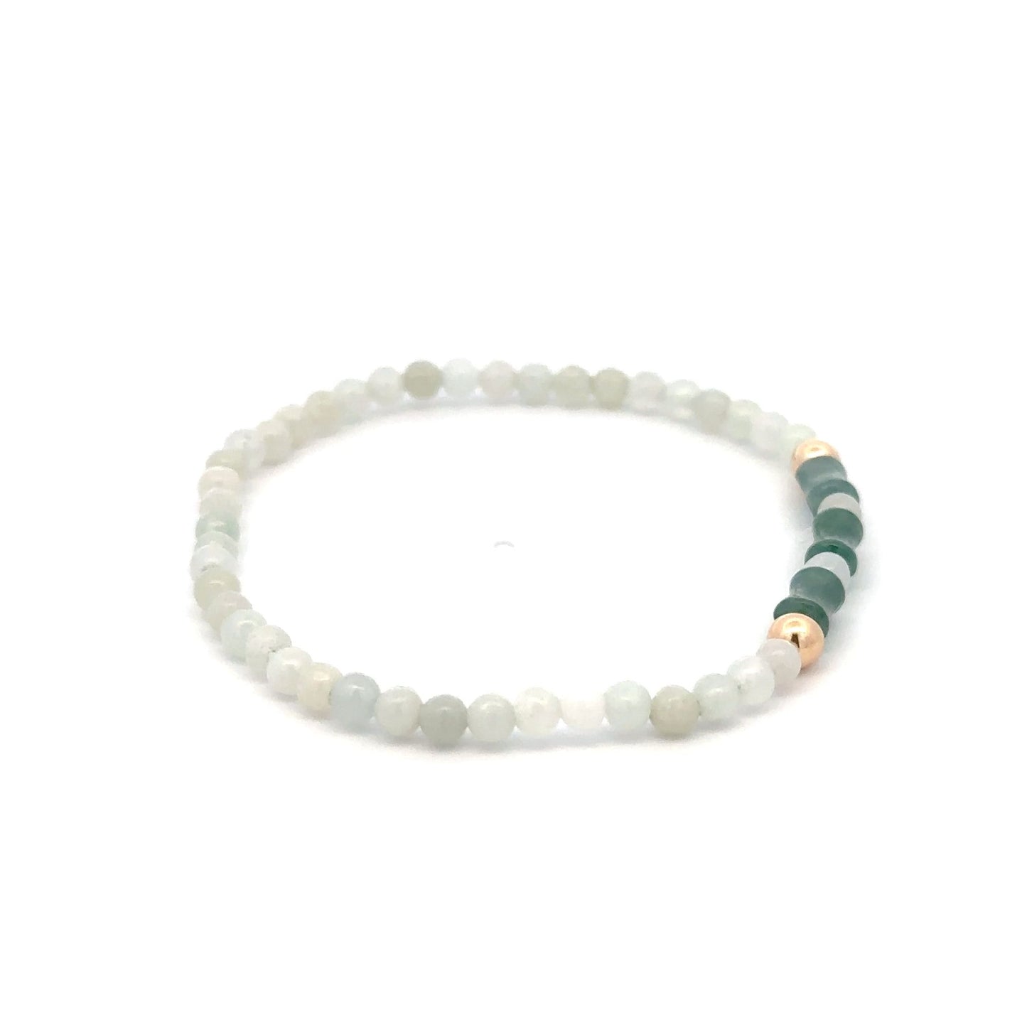 14K Solid Gold 4mm Bead Stretch Bracelet Green Icy Jade Bamboo Round - Rafant