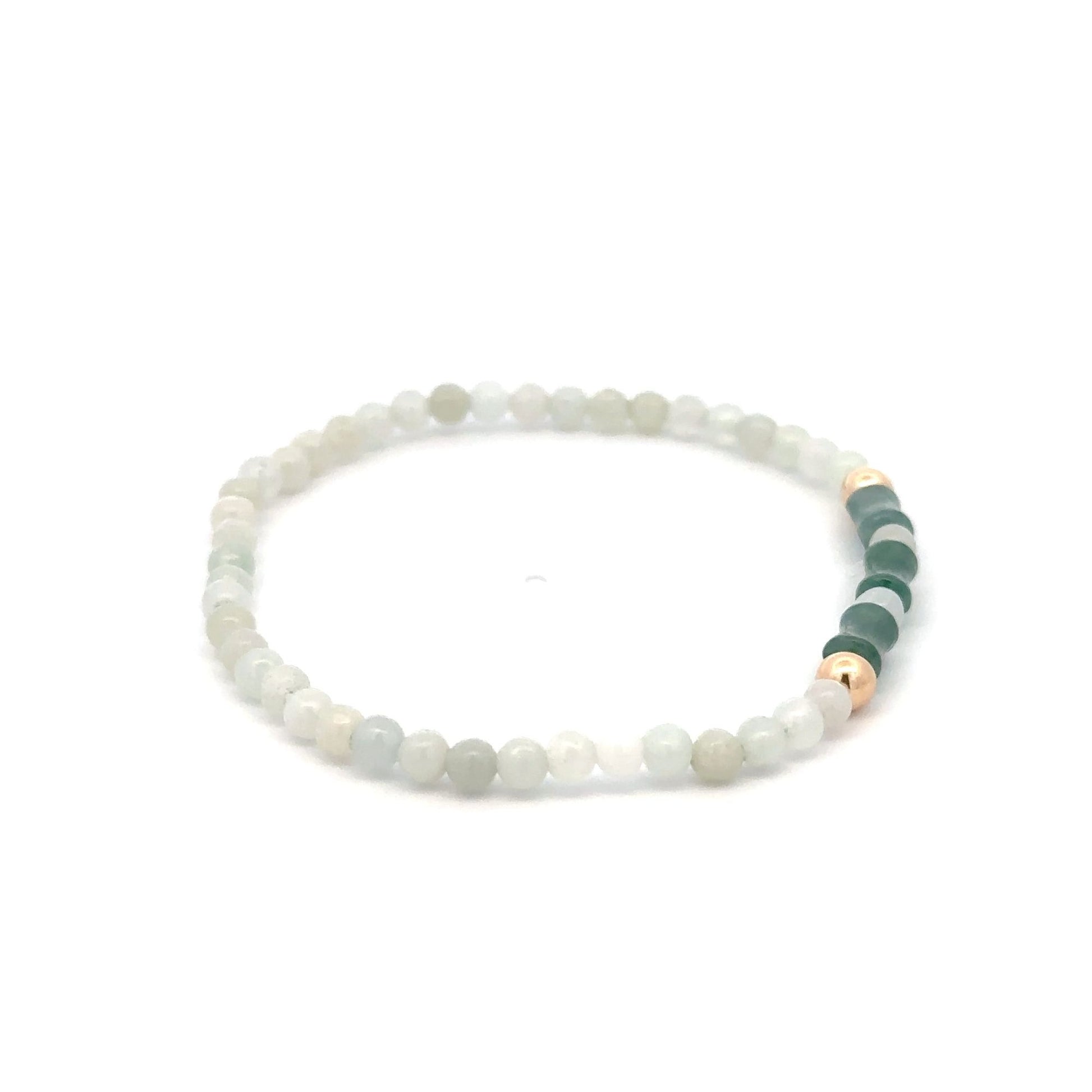 14K Solid Gold 4mm Bead Stretch Bracelet Green Icy Jade Bamboo Round - Rafant
