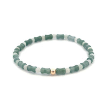 Load image into Gallery viewer, 18K Solid Gold 4mm Bead Stretch Bracelet Green Icy Jade Bamboo Round
