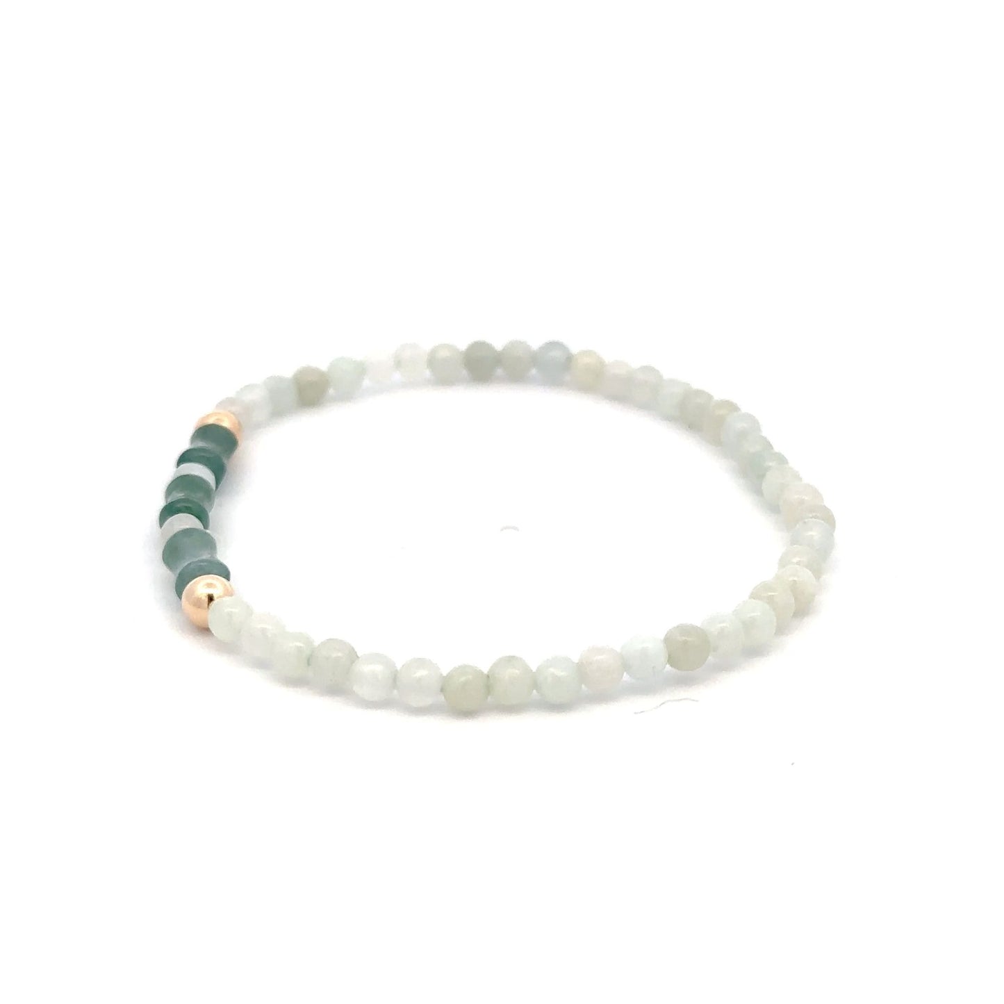14K Solid Gold 4mm Bead Stretch Bracelet Green Icy Jade Bamboo Round - Rafant