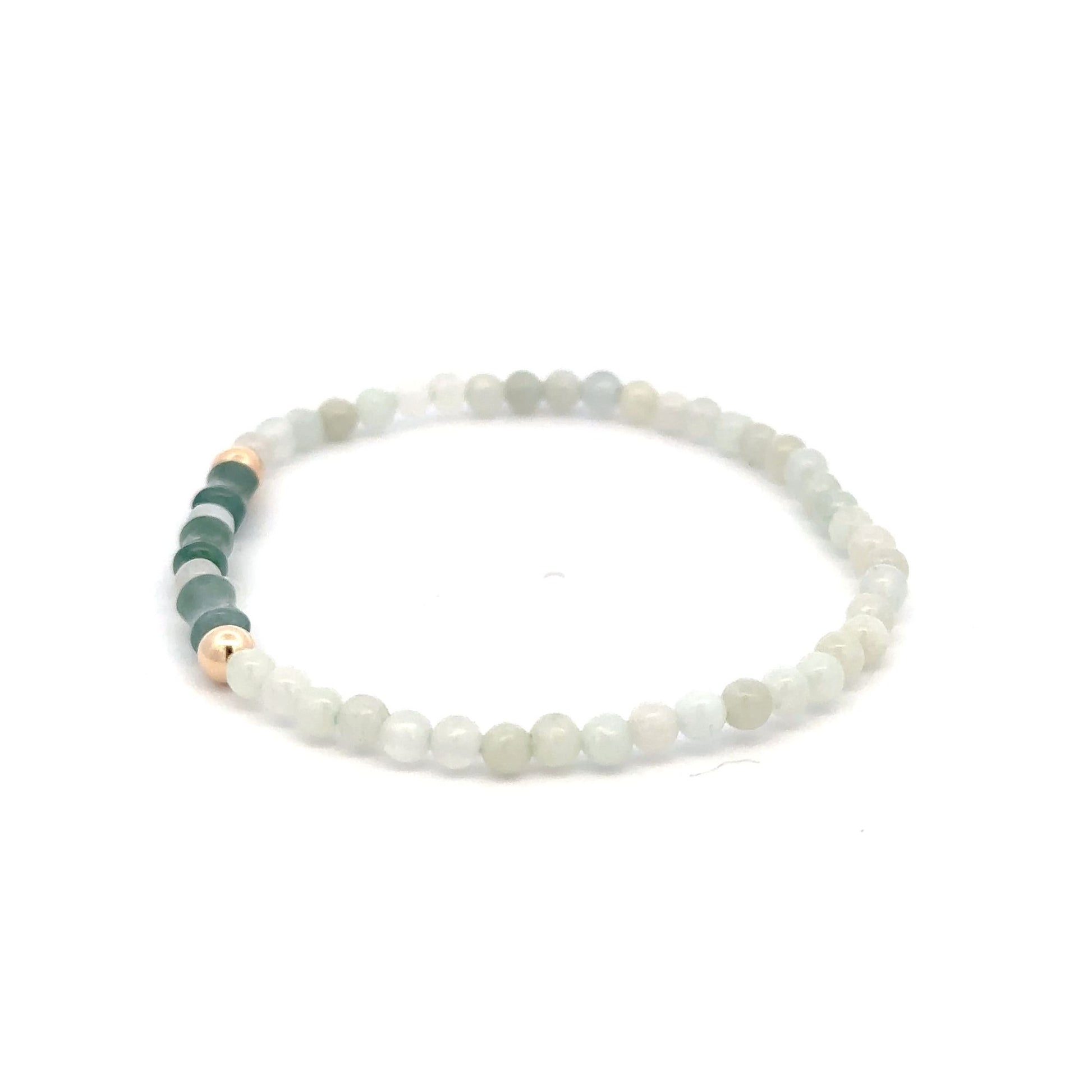 14K Solid Gold 4mm Bead Stretch Bracelet Green Icy Jade Bamboo Round - Rafant