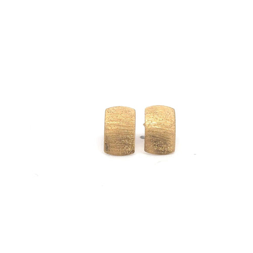 18K Gold Earrings Stud Rectangle Frosted 1.58 grams - Rafant