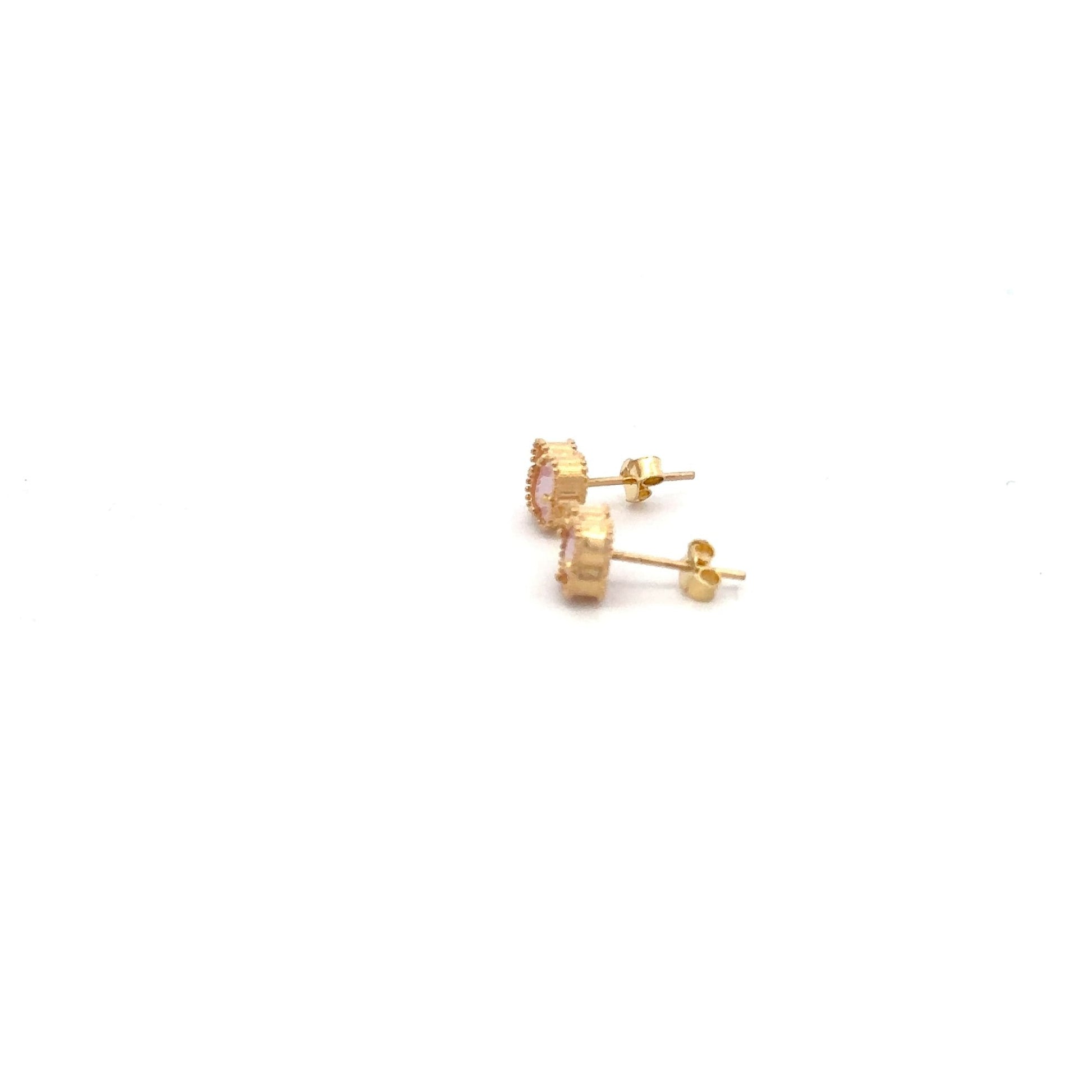 18K Gold Earrings Flower Very Light Pink Rose Quartz - Rafant