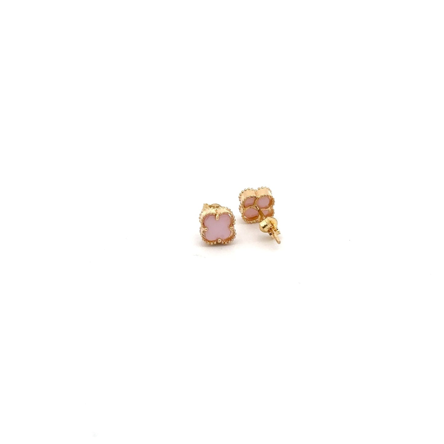 18K Gold Earrings Flower Very Light Pink Rose Quartz - Rafant