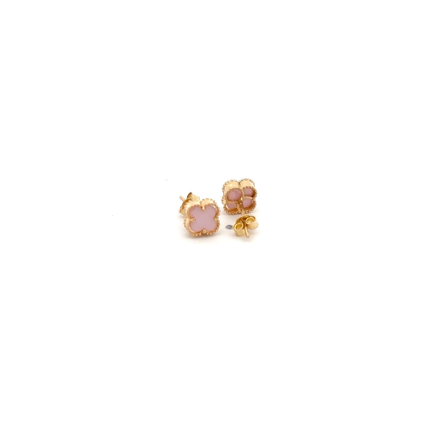 18K Gold Earrings Flower Very Light Pink Rose Quartz - Rafant