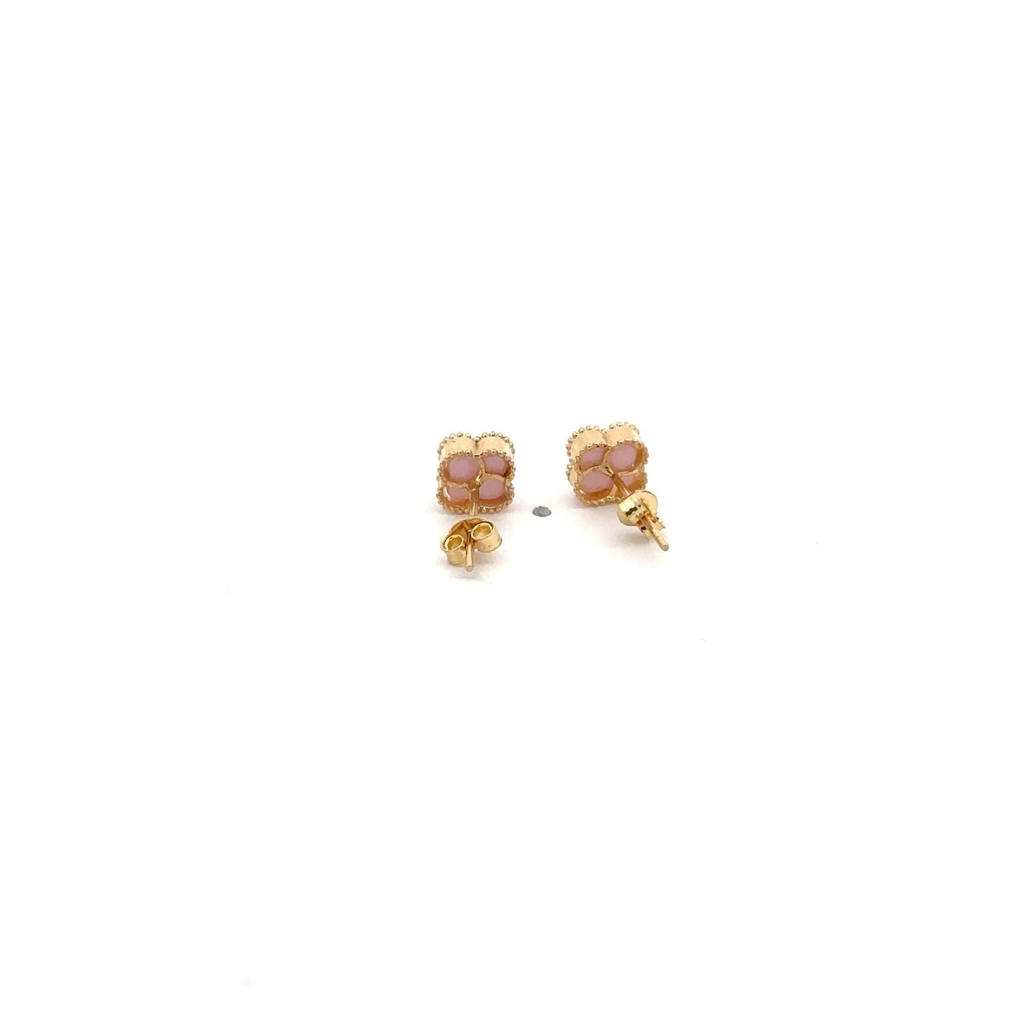 18K Gold Earrings Flower Very Light Pink Rose Quartz - Rafant